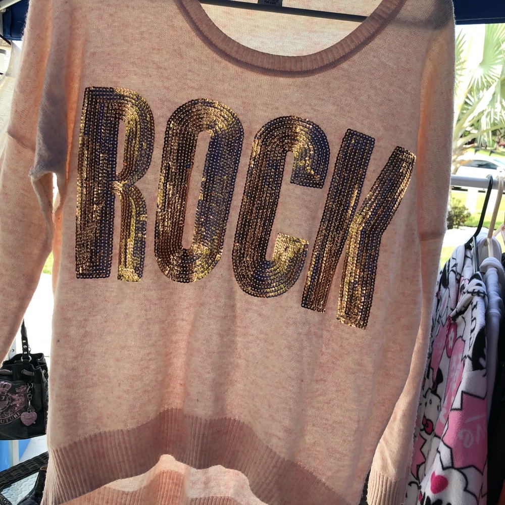 Pink sweater with ROCK in sequins